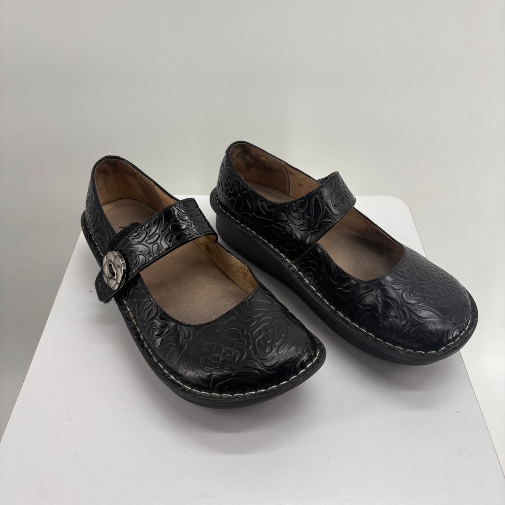 Alegria Paloma Black Floral Embossed Leather Mary Jane Shoes 38 Comfort Quirky‎ - Picture 4 of 12